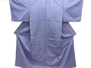 アンティーク　よろけ縞模様織出し手織り紬単衣着物